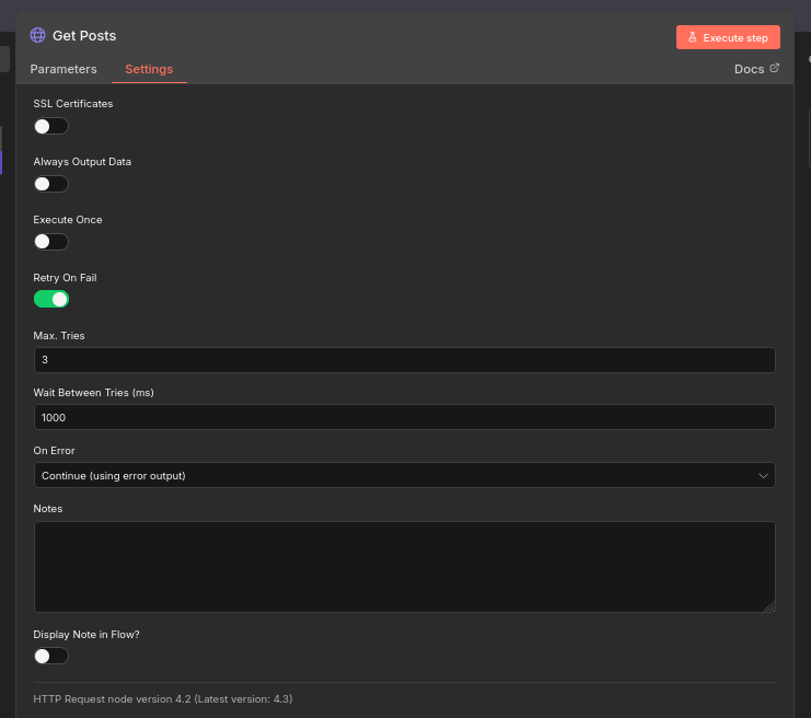 Flowlint - R1: Node is missing retry/backoff configuration - after fix